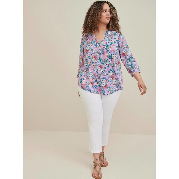 torrid Tops - NEW Torrid Challis Floral 1/2 Button Harper Blouse Purple Plus Size 4 4X H14773